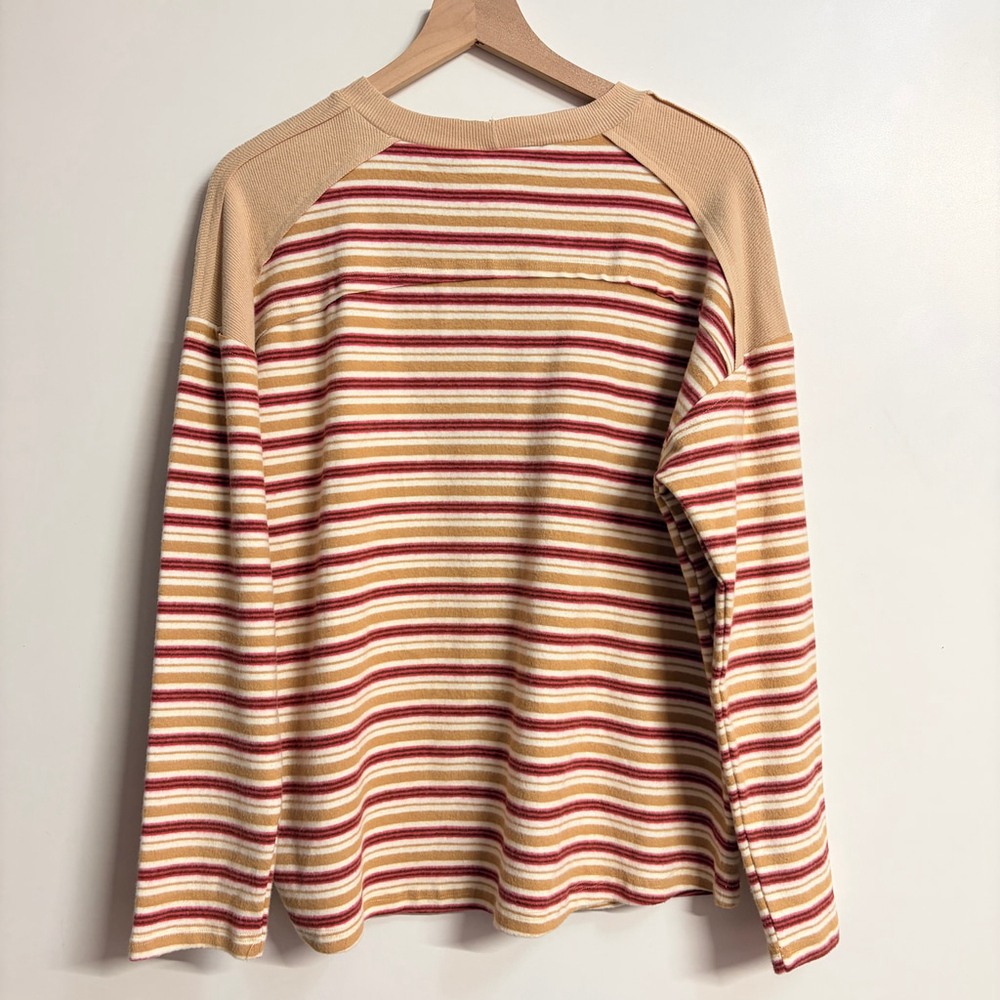 Women's Easel Long Sleeve Tee S Beige Red Striped Oversize Fit New With Tags - Picture 3 of 5